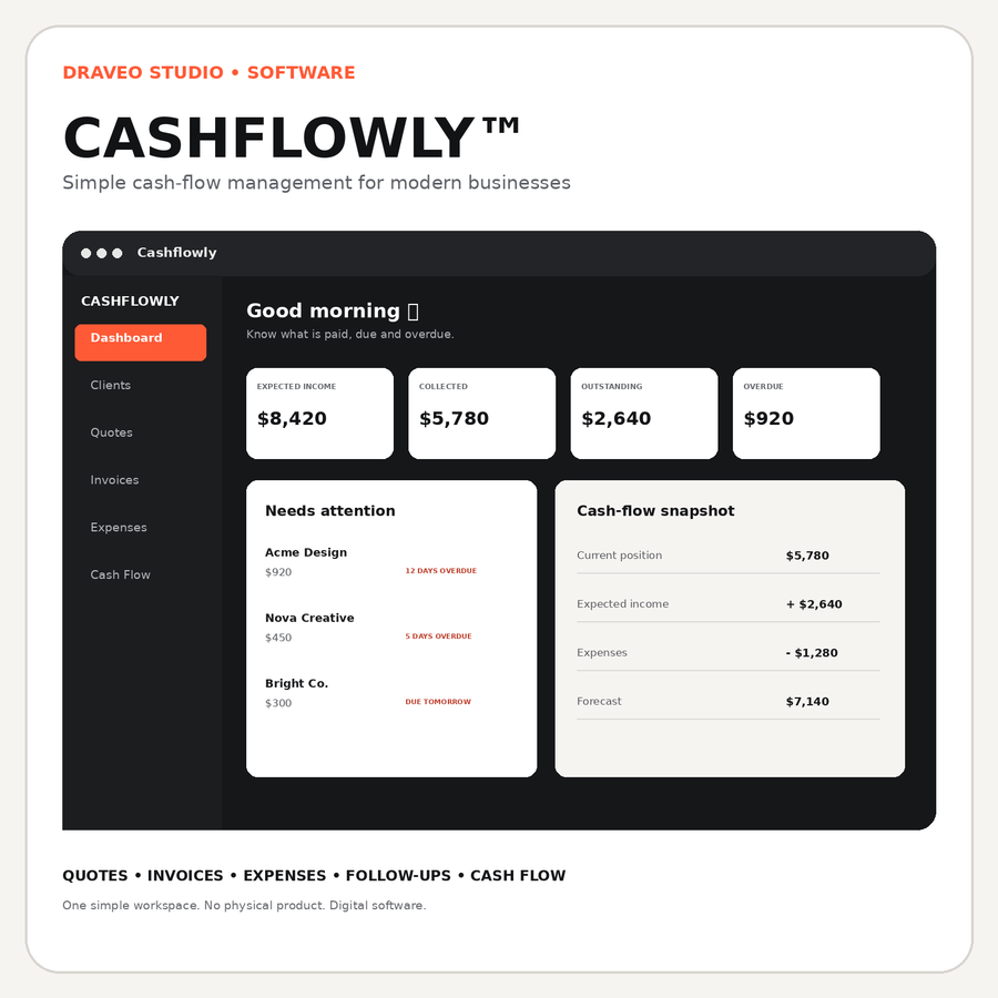 Cashflowly™ | Simple Cash-Flow OS for Freelancers & Small Businesses