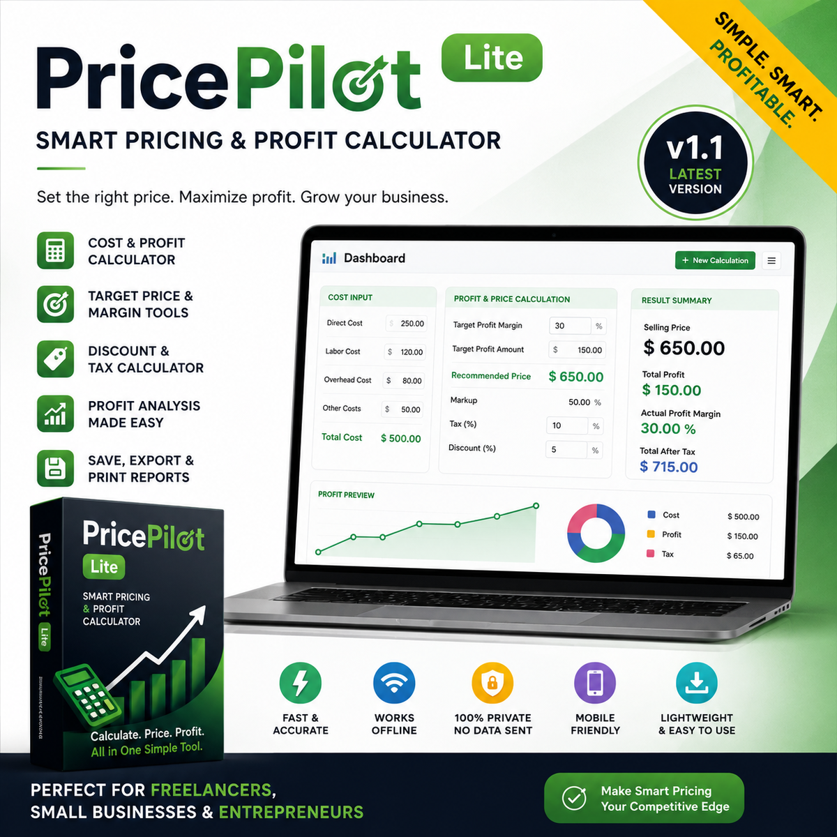 PricePilot Lite smart pricing and profit calculator software preview