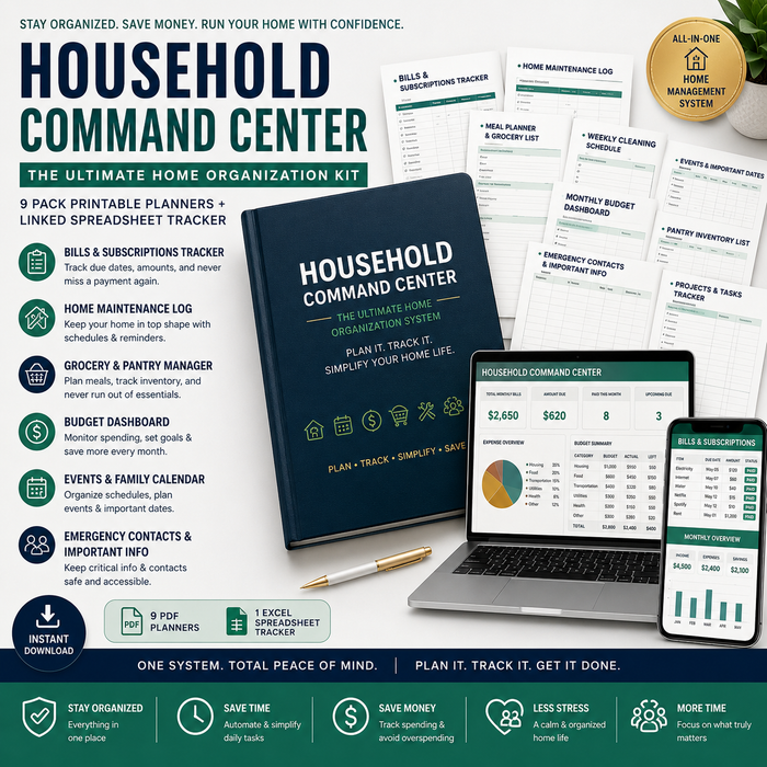 Household Command Center | Life Admin Binder — PDF + Google Sheets