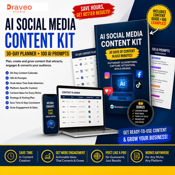 AI Social Media Content Kit — 30-Day Planner + 100 AI Prompts