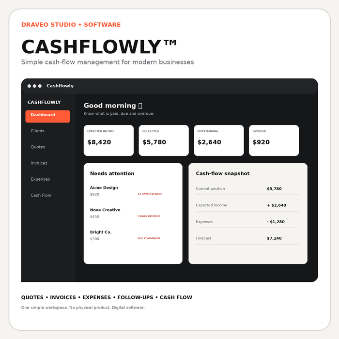 Cashflowly cash flow system for freelancers and small businesses