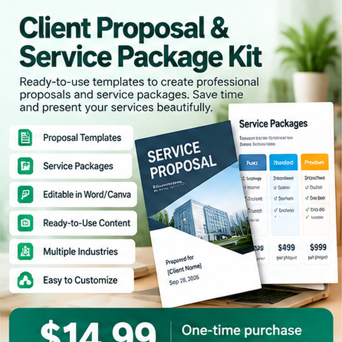 Client proposal and service package square product visual