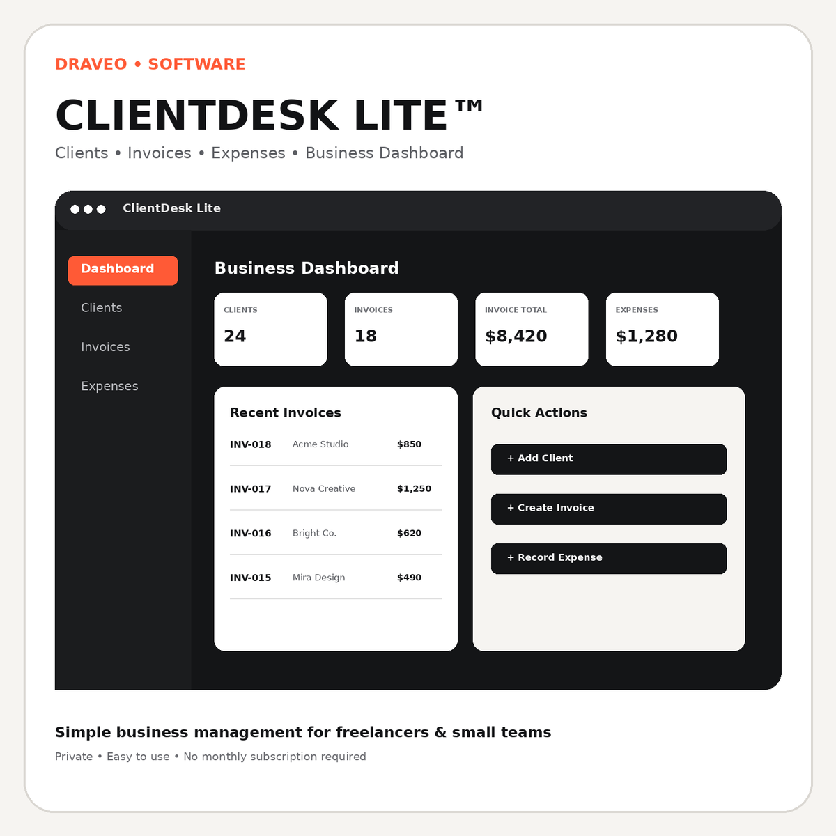 ClientDesk Lite freelancer business manager